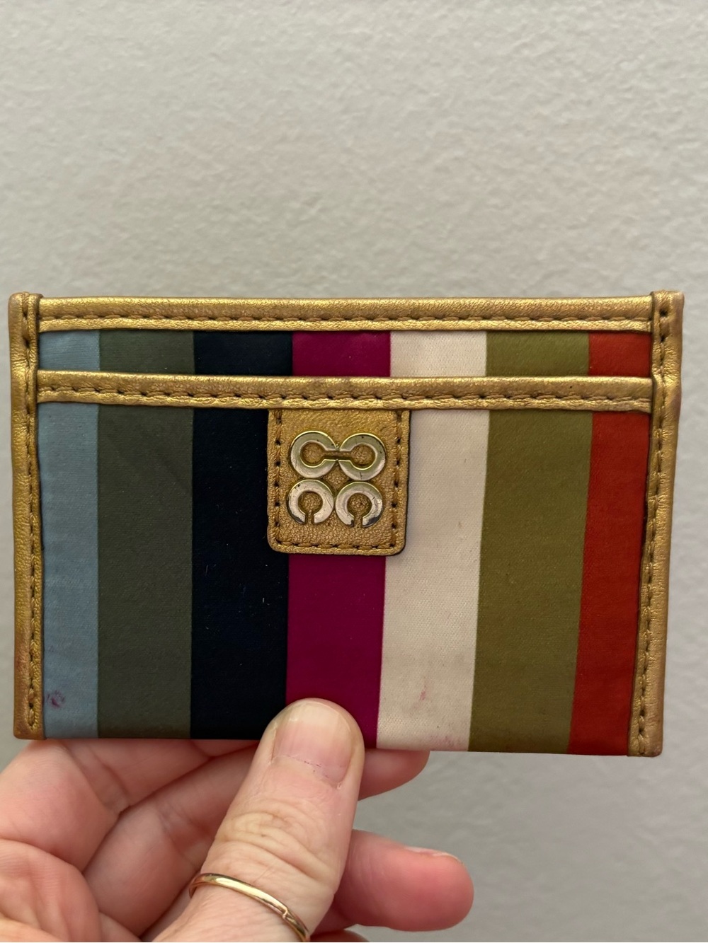 Coach Legacy Julia Stripped Card Holder with Gold Trim